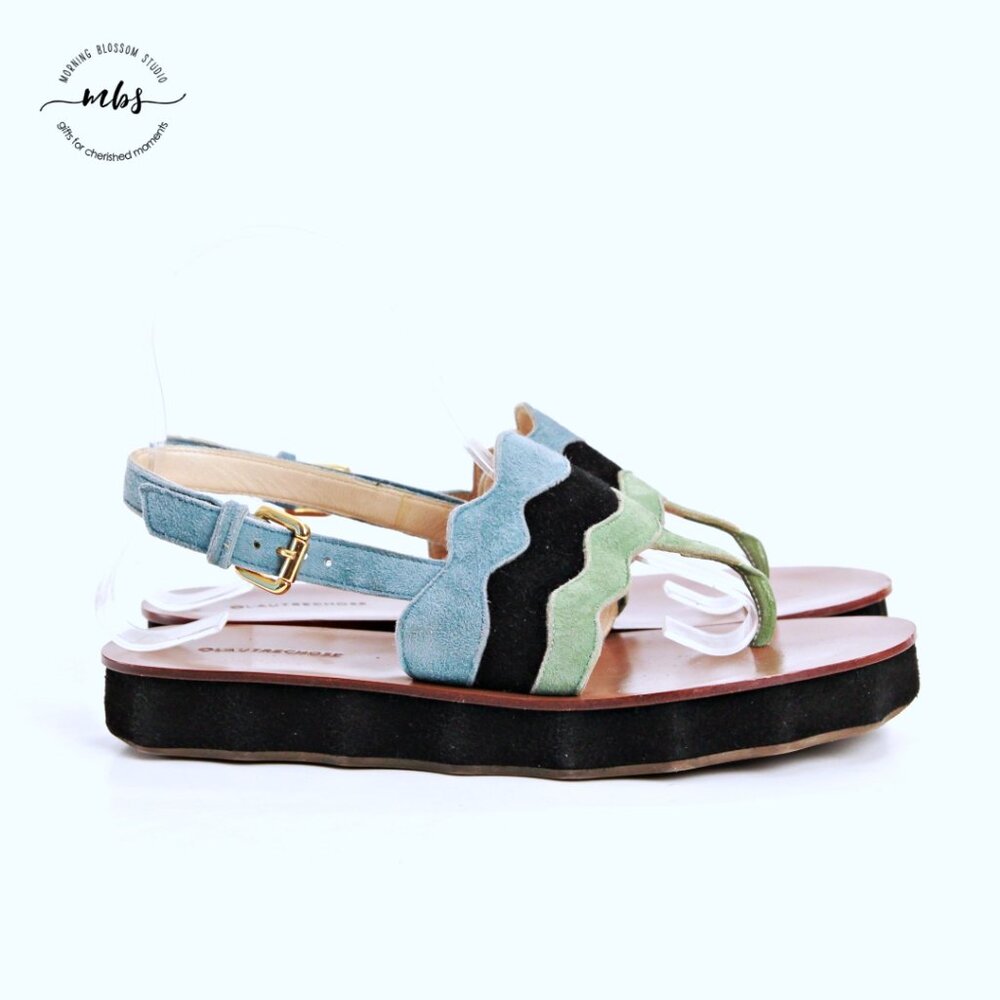 Ol'autre Chose Platform Suede‎ Ankle Strap Thong Sandals Multicolor Women US 6.5